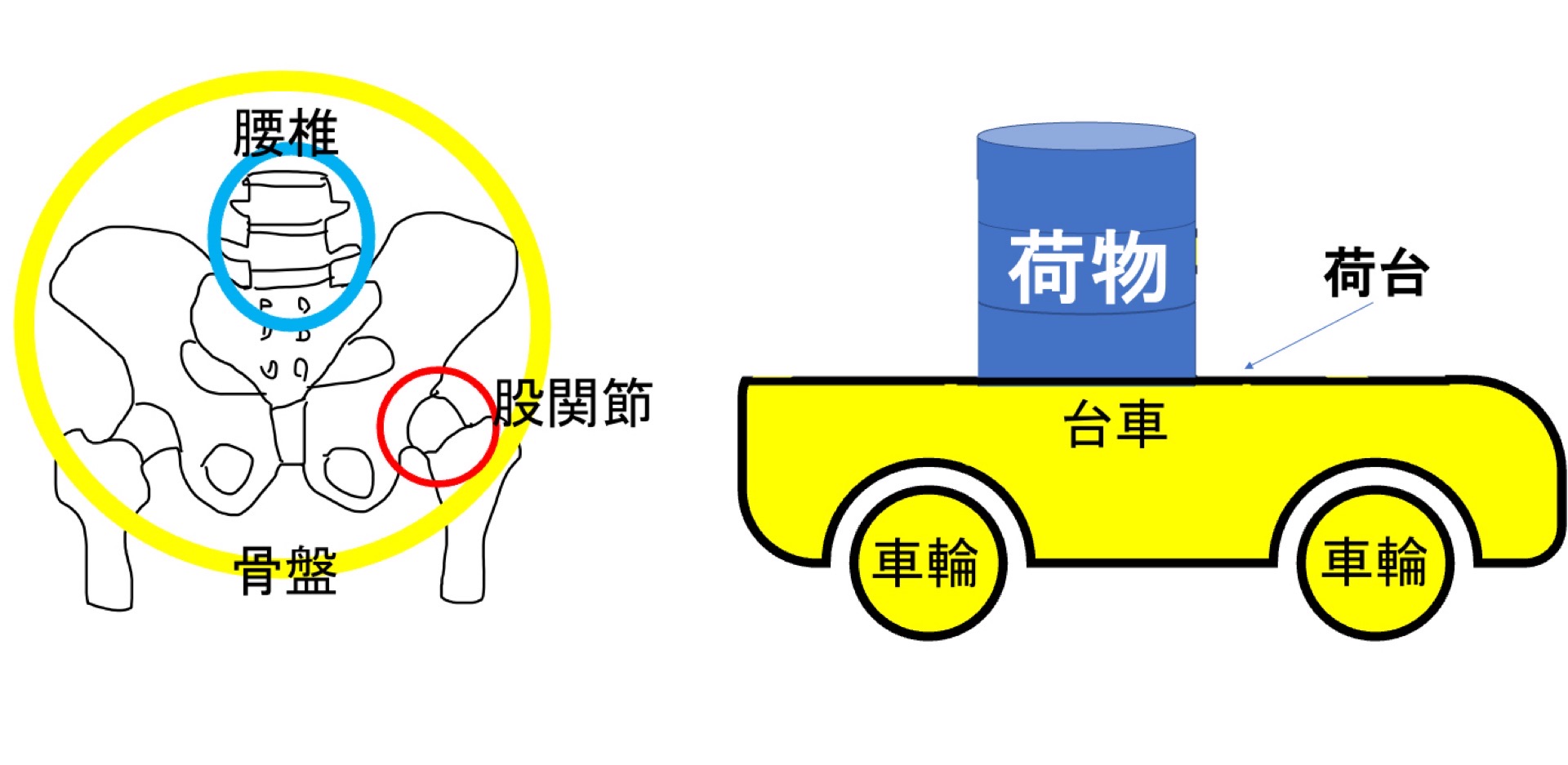 人体を台車に例える